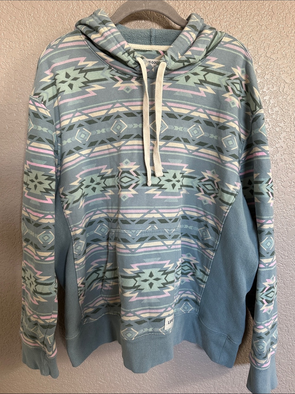 Life Is Good Men’s Pastel Aztec Pullover Hoodie - Light Blue, Mint, Pink